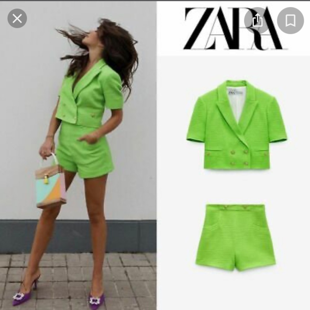 Zara Cropped Blazer with High-Waist Bermuda Shorts